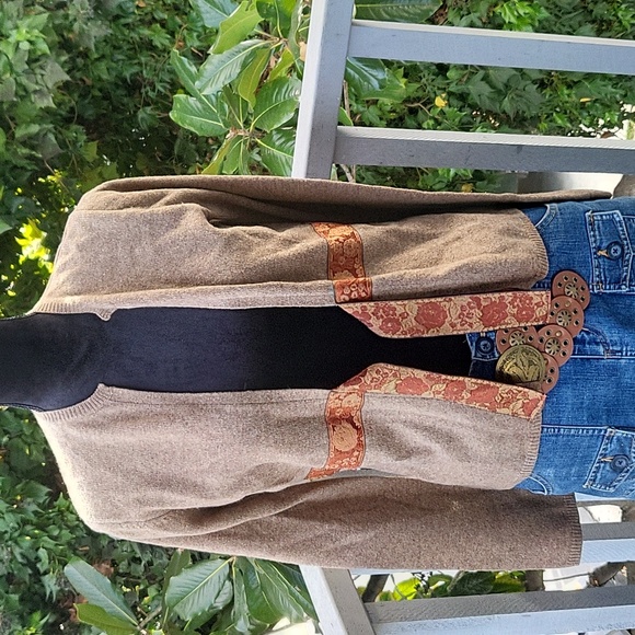 Vintage Anthropologie/Sleeping on Snow Brown Tie Ribbon Cardigan size Medium - Picture 3 of 9